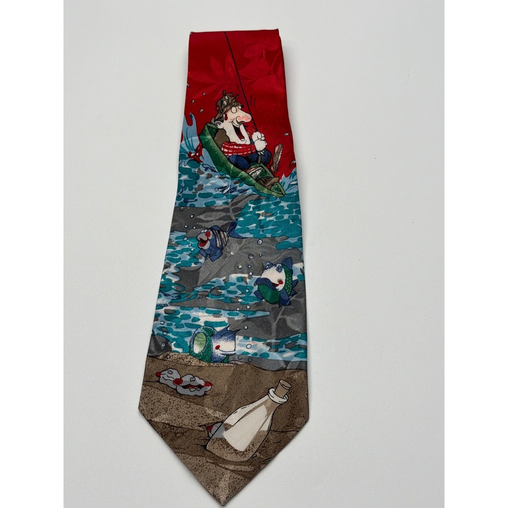 Designs by A. Rogers Mens Fishing‎ Novelty Tie Red Floral Jacquard Graphic Tie